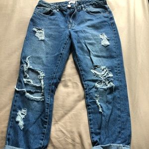 Distressed boyfriend jeans